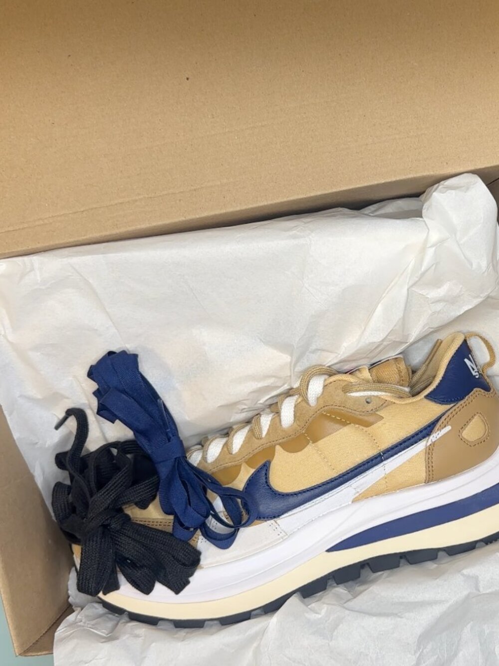 NIKE Sacai x VaporWaffle Sesame Blue Void Tan 9.5